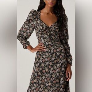 Astr Black Floral Long Sleeve Dress